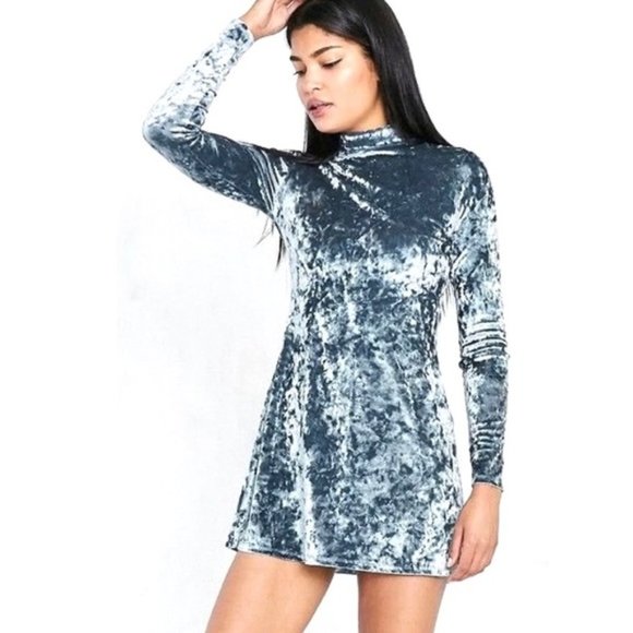 Urban Outfitters Icy Blue Mock-Neck Mini Dress - Picture 1 of 8